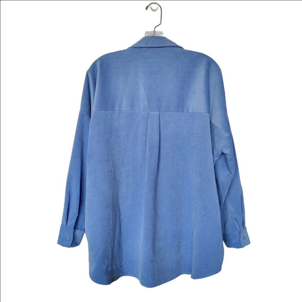 Zara Oversized Corduroy Light Blue Casual Button Up Shirt Size Medium - Picture 11 of 13
